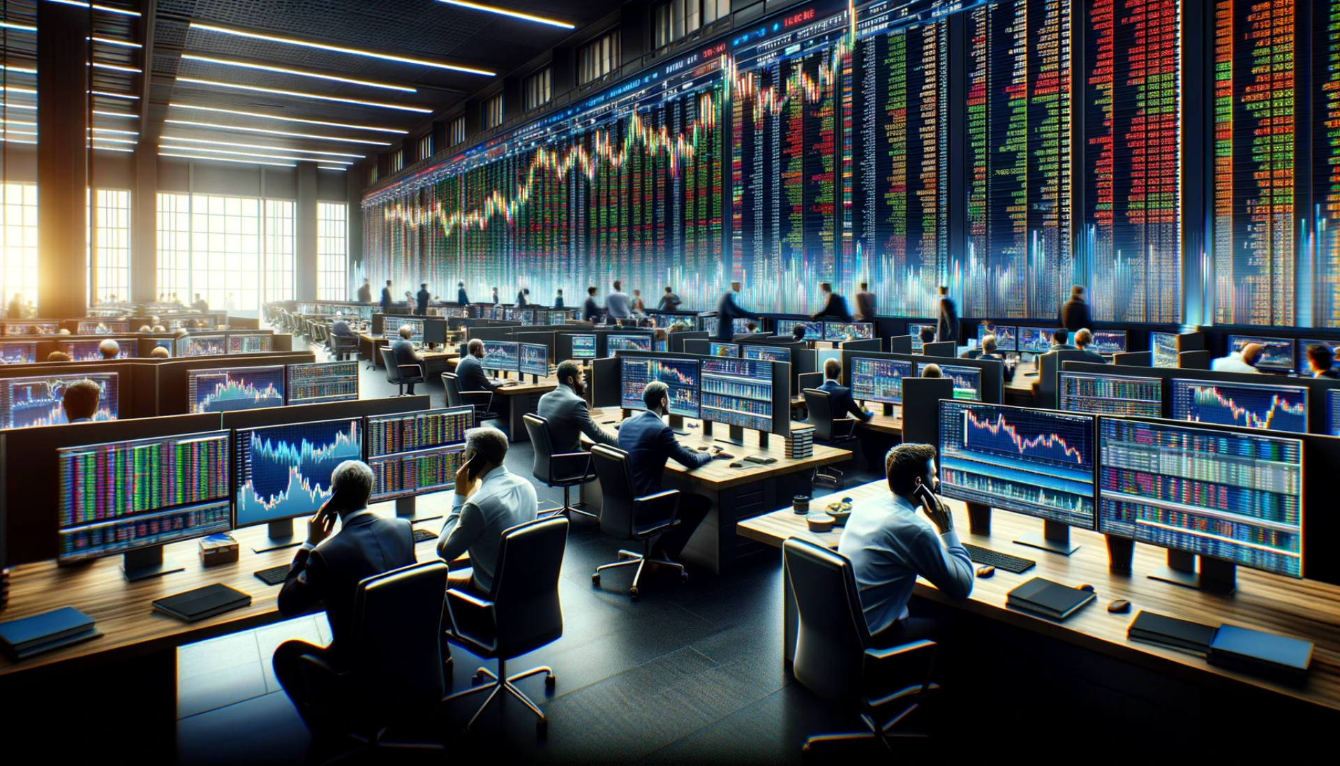 Is a 30 percent stock market return possible? Represented by AI image of stock brokers working at their desks.